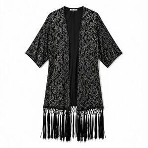 4/$20 Forever 21 Black & Gold Fringe Lace Cardigan